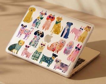 Colorful Dog MacBook Case, Preppy Dog Lover Laptop Cover, Folk Art Dogs MacBook Sleeve, Fun Puppy Pattern Case,Macbook Air & Pro 13 14 15 16