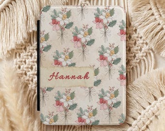 Personalized December Birth Flower Kindle Case, Custom Name Narcissus & Holly Cover, Kindle Paperwhite 2024 12th Gen 7, Colorsoft Signature