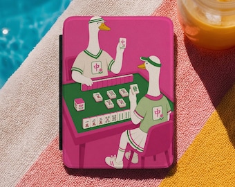 Mahjong Kindle Case, Cute Goose Mahjong Cover, Pink Mahjong Kindle Case, Funny Preppy Kindle Paperwhite 2024 12th Gen 7, Colorsoft Signature