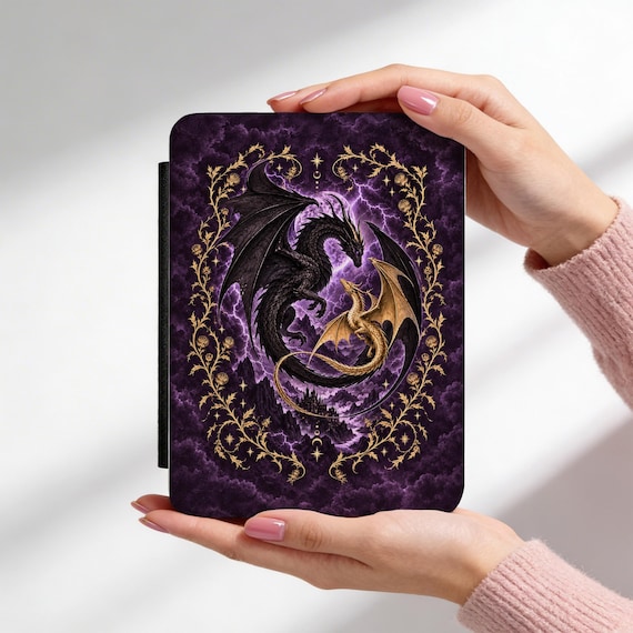 Dragon  Kindle Cover, Romantic Fantasy Dragon Art, Dark Gothic Book Lover Case, Purple Romantasy Bookish Gift, Paperwhite 12th 11th Gen