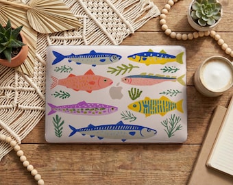 Colorful Sardine MacBook Case, Mediterranean Fish Laptop Cover, Portuguese Sardine Art MacBook Air Cover, Ocean Lover Air Pro 13 14 15 16