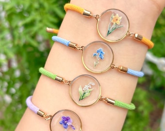 Birthday Flower Bracelet, Floral Resin Jewelry for Women, Gift For Her