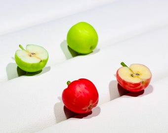 Cute Mini Apple Studs Earrings, Handmade Resin Clay Fruit Jewelry, Gift for her