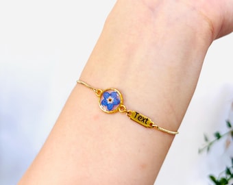 Personalized Forget Me Not Bracelets, Custom Resin Real Flower Jewelry, Memorial Jewelry Gift For Pets
