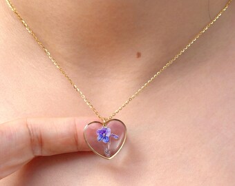 Birth flower necklace, Floral resin pendant, Birthday gift for her, 925 sterling silver jewelry