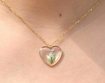 Lily of the valley flower necklace, May birth flower pendant, Birthday gift for her, Wedding Gifts