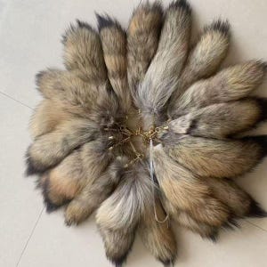 Real Coyote Tail Fur, Brown Gray, 12-18 Inch, Pet Toy Craft Supply