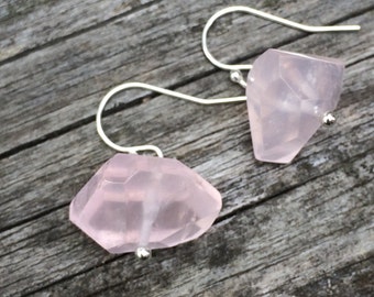 Pink ROSE QUARTZ faceted crystal sterling earrings