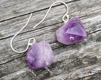 purple rough AMETHYST crystal point sterling earrings