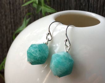 AMAZONITE mint green sterling earrings sacred geometry