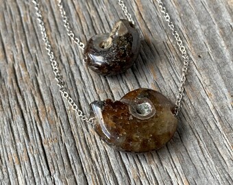 Double strand ammonite fossil layering necklace