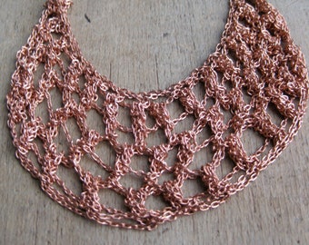 crochet vintage raw brass large chain bib necklace A