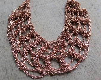 crochet vintage raw brass large chain bib necklace 1