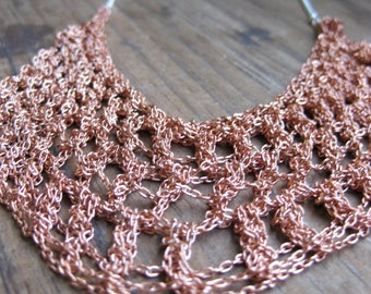 crochet vintage raw brass large chain bib necklace B