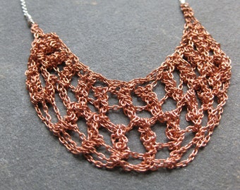 crochet vintage raw brass large chain bib necklace 3