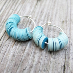 AQUA vintage sequin sterling HOOP earrings image 2