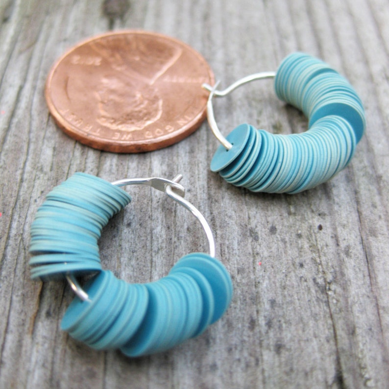 AQUA vintage sequin sterling HOOP earrings image 3