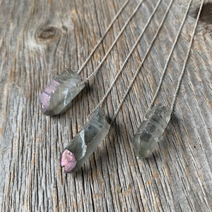 iridescent SEAPUNK grey quartz crystal point sterling necklace image 1