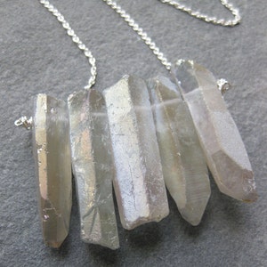 iridescent SEAPUNK grey quartz crystal points sterling necklace image 3