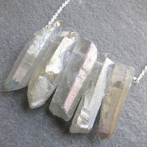 iridescent SEAPUNK grey quartz crystal points sterling necklace image 1