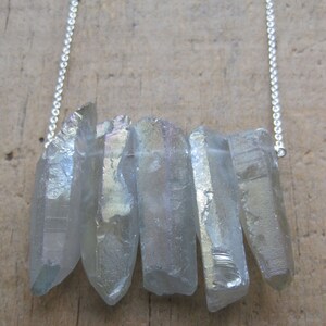 iridescent SEAPUNK grey quartz crystal points sterling necklace image 2