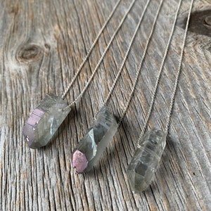 iridescent SEAPUNK grey quartz crystal point sterling necklace image 2