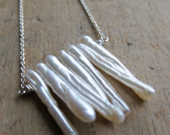 white twig freshwater PEARL FRINGE bridesmaids sterling silver necklace