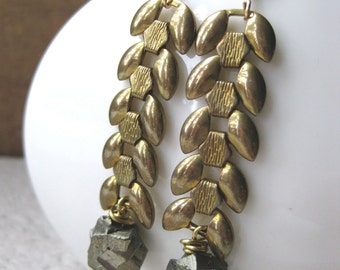 wheat brass chain and PYRITE earrings