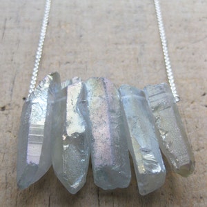 iridescent SEAPUNK grey quartz crystal points sterling necklace image 4