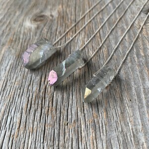 iridescent SEAPUNK grey quartz crystal point sterling necklace image 4