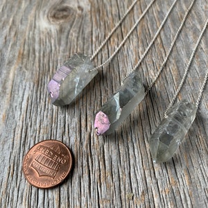 iridescent SEAPUNK grey quartz crystal point sterling necklace image 3