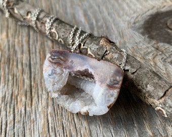 Geode DRUSY crystal sterling silver necklace