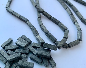 Pyrite rectangular TUBE beads, polished fools gold beads, destash