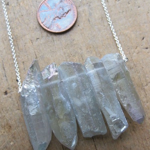 iridescent SEAPUNK grey quartz crystal points sterling necklace image 5