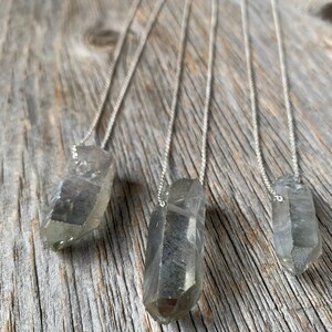 iridescent SEAPUNK grey quartz crystal point sterling necklace image 5