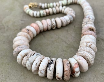 Bold HOWLITE knotted necklace graduated stone necklace