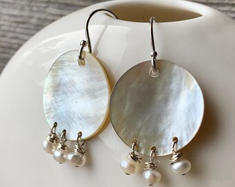 MOON drops mother of pearl fringe sterling silver earrings