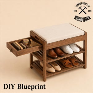 Banc à chaussures en bois et étagère – Plan de menuiserie pour débutant (PDF)