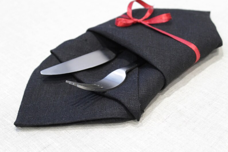 Linen napkins, 100% Linen fabric, Black napkins, natural fiber t Linen napkins, 100% Linen fabric, Black napkins, natural fiber t
