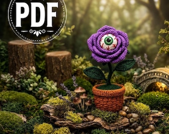 Mystical Eyeball Crochet Flower in Enchanted Forest | Handmade Fantasy Amigurumi Decor