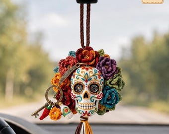 Floral Skull Crochet Pattern | Boho Car Charm Ornament (PDF Download)