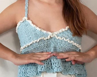 Handmade Crochet Ruffle Tank Top | Soft Knit Cami, Boho Festival Wear