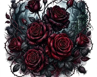 Gothic Rose PNG Clipart | Dark Red Floral Sublimation Design
