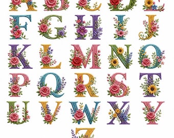 Floral Alphabet Embroidery Designs, Kids ABC Letters, Flower Monogram (Digital Download)