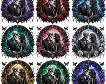 Gothic Skelett Hochzeit Clipart | Dark Romance Schädel-Paar PNG Bündel