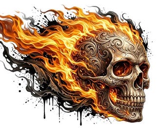 Flaming Skull PNG | Gothic Fire Artwork | Dark Fantasy Tattoo Graphic (Digital Download)