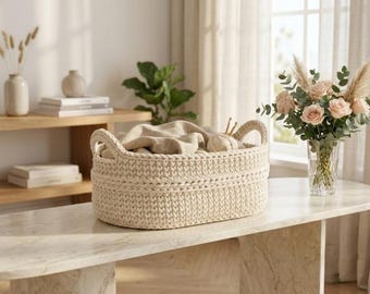 Handmade Crochet Storage Basket | Boho Cotton Rope Organizer, Minimalist Nursery Bin