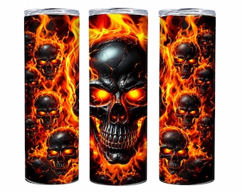 Fiery Skull Tumbler Wrap | Dark Gothic Flame PNG (Digital Download)