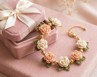 Crochet Rose Bracelet Pattern PDF | Floral Jewelry Tutorial (Instant Download)
