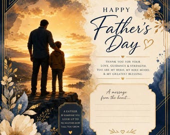 Father's Day Card, Father Son Sunset Illustration, Elegant Greeting (Digital Download)